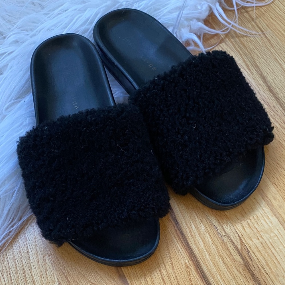 Jenni Kayne Black  Shearling Leather Slide Sandals EU 39 Made in Italy